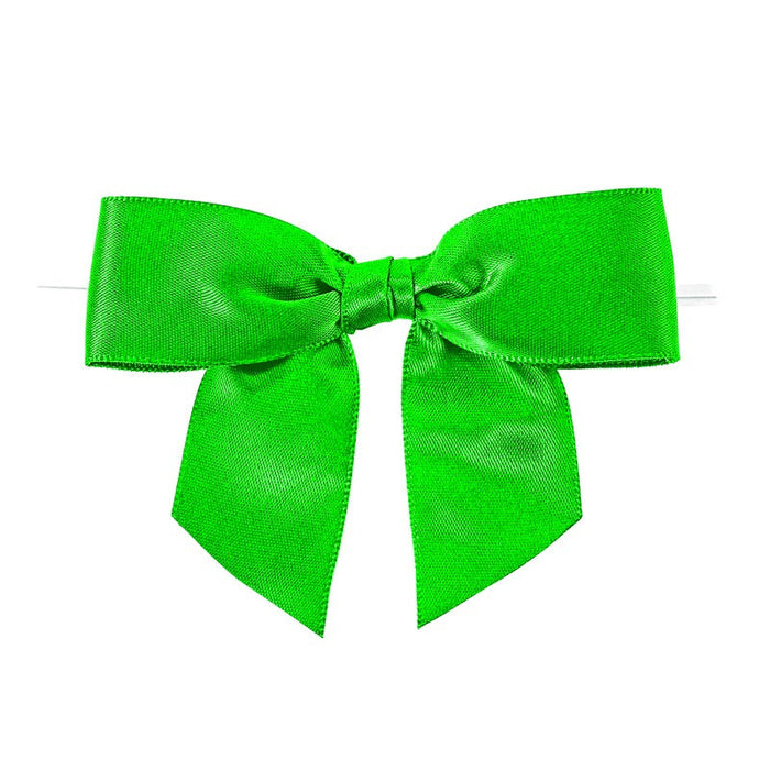 100pcs - Noeud satin vert avec lien - 8,6 cm
