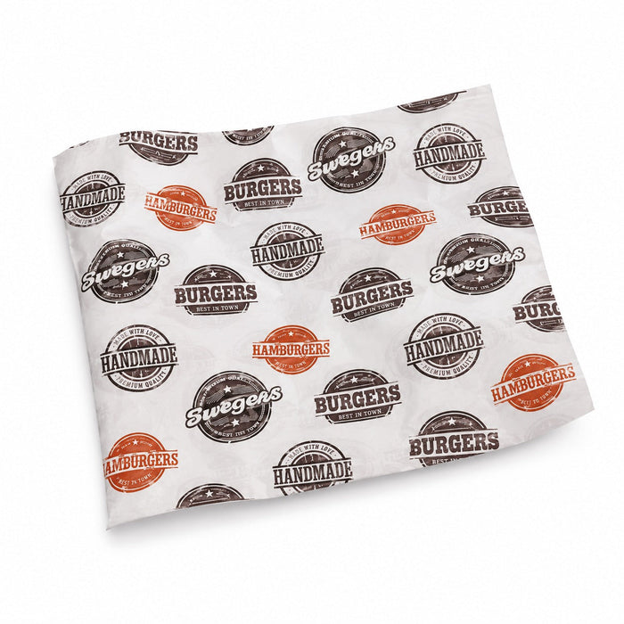 1000pcs - Papier alimentaire blanc décor burger en boîte distributrice - 35 cm x 27 cm