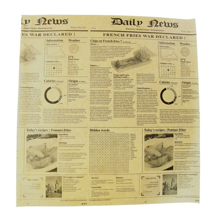 500pcs - Papier alimentaire brun ingraissable impression Journal en boite distributrice - 38 cm x 40 cm