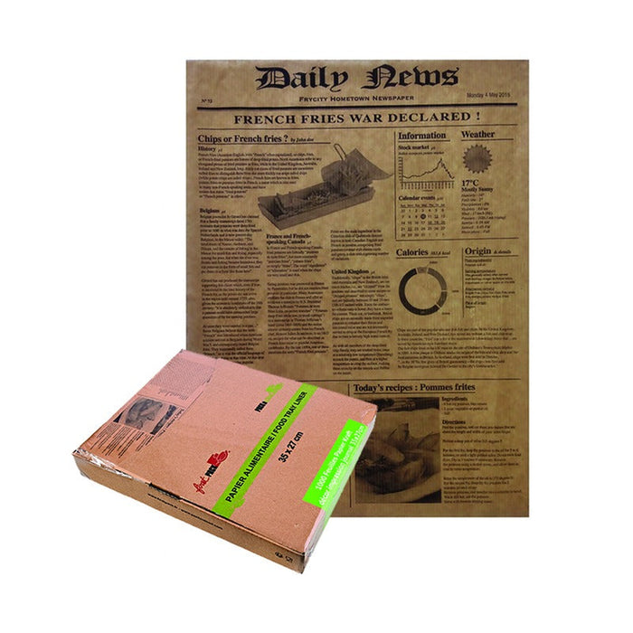 1000pcs - Papier alimentaire kraft brun ingraissable impression Journal en boite distributrice - 35 cm x 27 cm