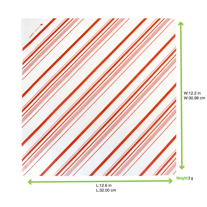 500pcs - 31x32cm - Papier alimentaire blanc ingraissable décor rayures rouges