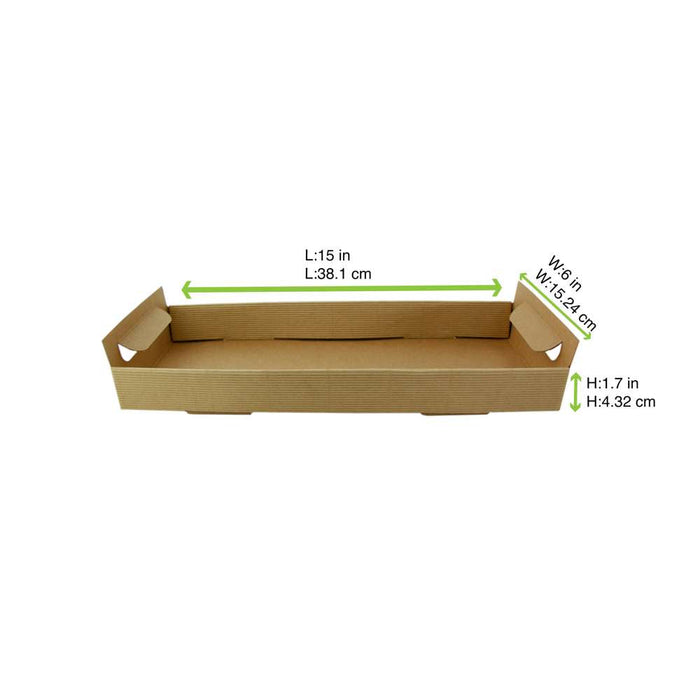 50pcs - Plateau en carton kraft brun avec poignées - 39 cm x 15 cm x 7 cm