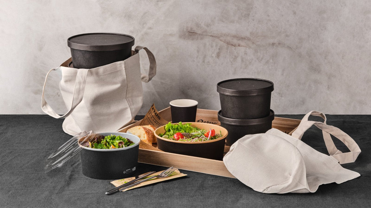 45pcs - Saladier rond "Buckaty" en carton kraft noir - 900 ml - Ø 15 cm - H 7,5 cm
