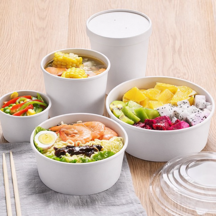 45pcs - Saladier rond "Buckaty" en carton blanc - 580 ml - Ø 15 cm - H 5 cm