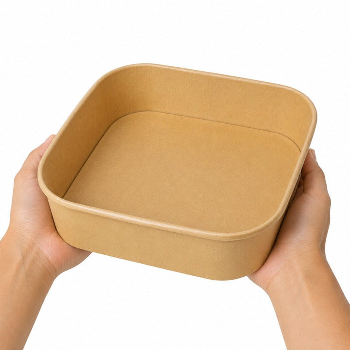 50pcs - 1000ml 17x17x5,6cm - Saladier carré multi-usage en carton kraft recyclé sans couvercle