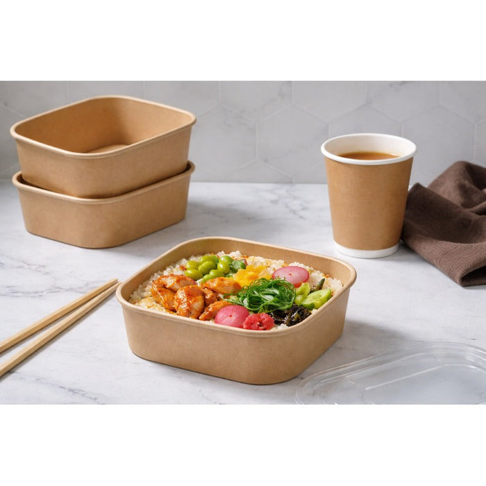 50pcs - 1000ml 17x17x5,6cm - Saladier carré multi-usage en carton kraft recyclé sans couvercle