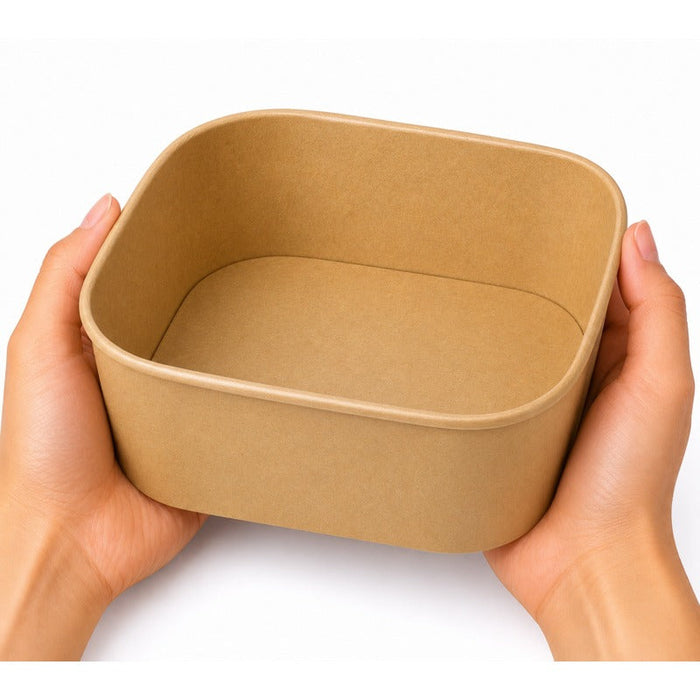 50pcs - 1200ml 17x17x6,6cm - Saladier carré multi-usage en carton kraft recyclé sans couvercle