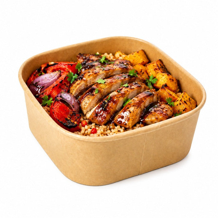 50pcs - 500ml 13x13x5cm - Saladier carré multi-usage en carton kraft recyclé sans couvercle