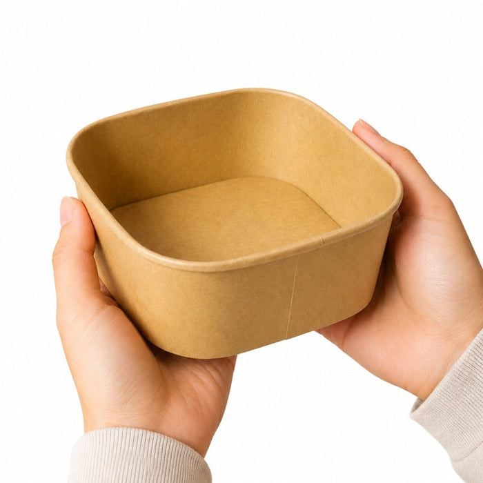 50pcs - 500ml 13x13x5cm - Saladier carré multi-usage en carton kraft recyclé sans couvercle