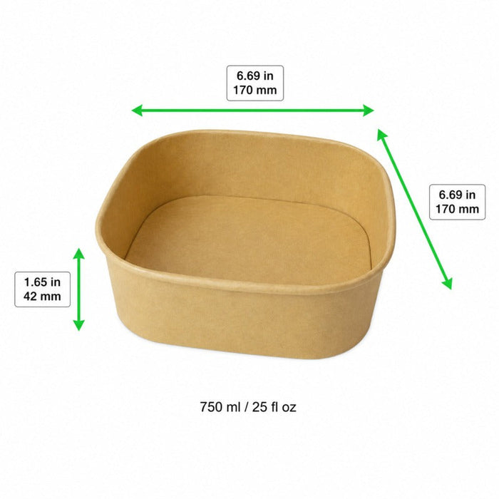 50pcs - 750ml 17x17x4,4cm - Saladier carré multi-usage en carton kraft recyclé sans couvercle