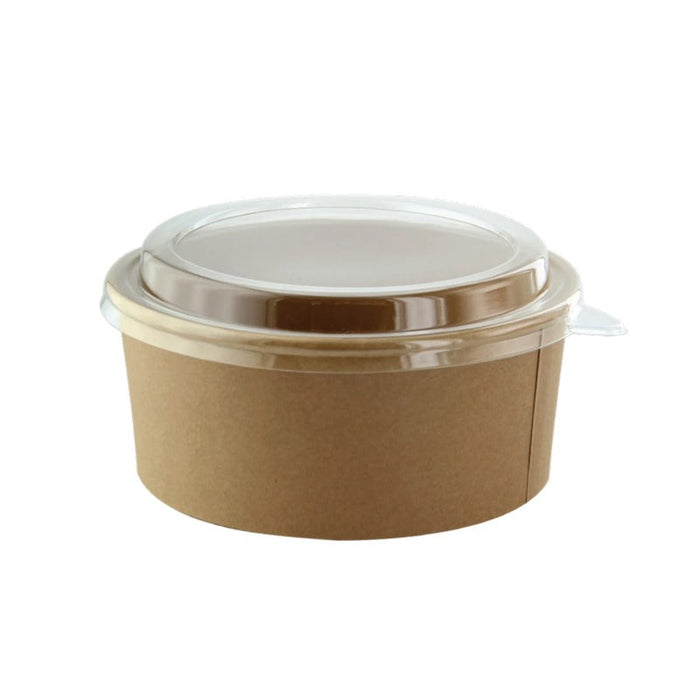 50pcs - Saladier rond "Buckaty" en carton kraft avec couvercle PET - 1000 ml - Ø 15 cm - H 7,7 cm