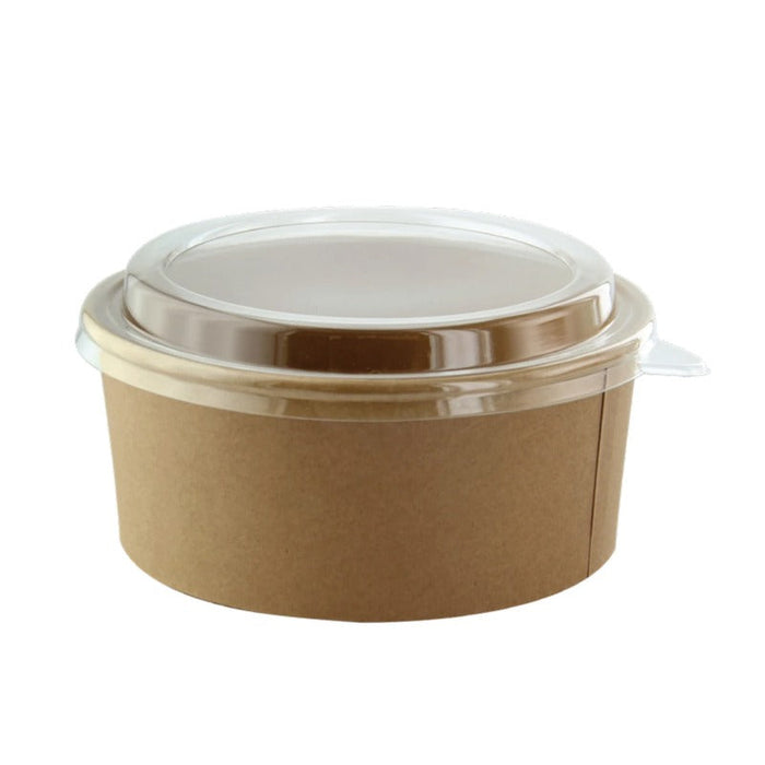 50pcs - Saladier rond "Buckaty" en carton kraft avec couvercle PET - 1250 ml - Ø 18,4 cm - H 6,5 cm