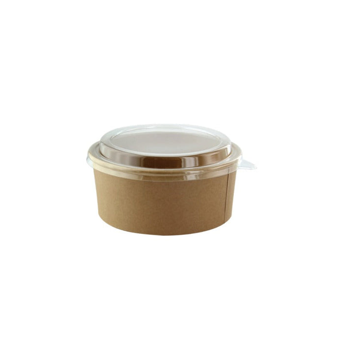50pcs - Saladier rond "Buckaty" en carton kraft avec couvercle PP - 500 ml - Ø 15 cm - H 4,5 cm