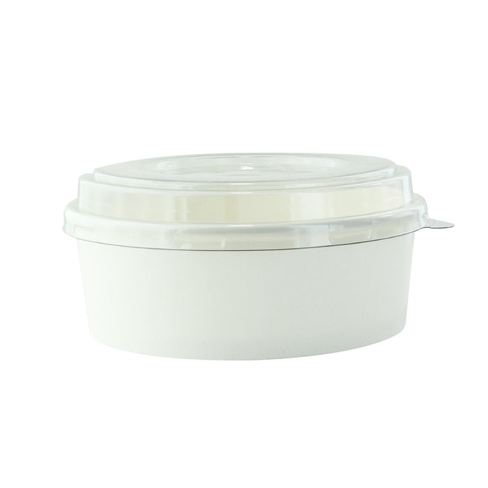 50pcs - Saladier rond "Buckaty" en carton blanc avec couvercle PET - 550 ml - Ø 15 cm - H 5 cm