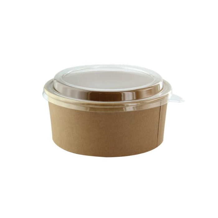 30pcs - Saladier rond "Buckaty" en carton kraft avec couvercle PET - 750 ml - Ø 14,5 cm - H 6,8 cm