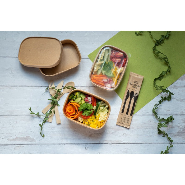 25pcs - Saladier rectangulaire en carton kraft laminé PP sans couvercle - 750 ml - 17 cm x 12 cm x 5,5 cm