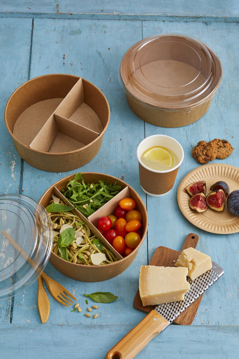 45pcs - Saladier rond "Buckaty" en carton kraft sans plastique - 900 ml - Ø 15 cm - H 7,5 cm