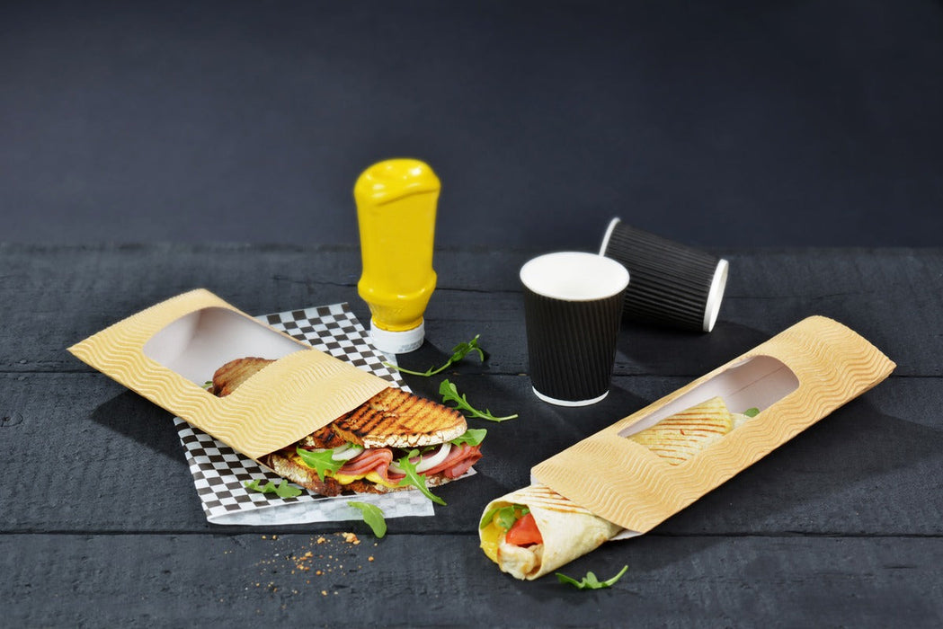 25pcs - Etui carton ondulé à fenêtre carré pour sandwich chaud - 14,5 cm x 15 cm x 5,5 cm