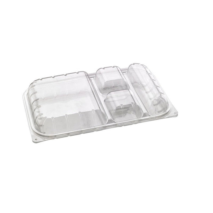 25pcs - Boîte repas plastique PET transparente 4 compartiments - 33 cm x 21 cm x 5 cm