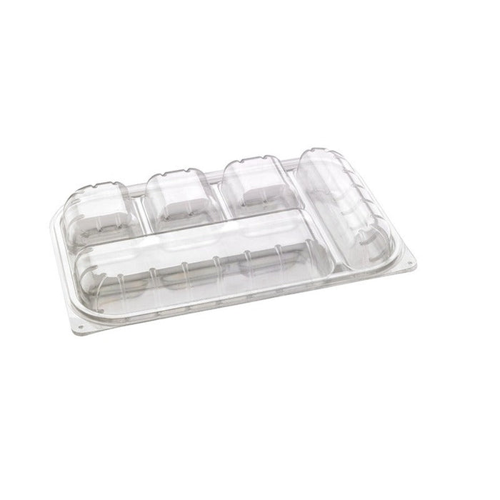 25pcs - Boîte repas plastique PET transparente 5 compartiments - 33 cm x 21 cm x 5 cm