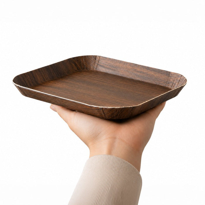 50pcs - 16,8x12,7x1,5cm - Plateau carton décor bois foncé laminé