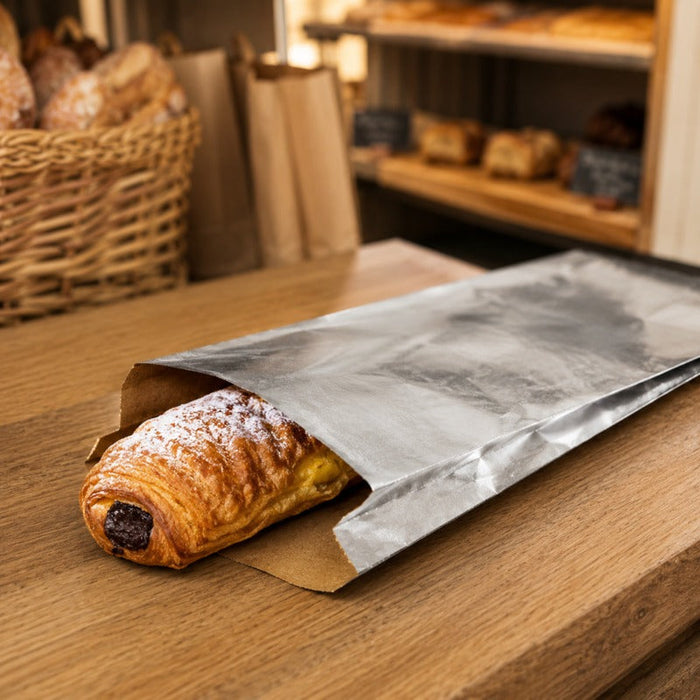 250pcs - Sac aluminium avec intérieur kraft brun - 9 cm x 22 cm x 4 cm