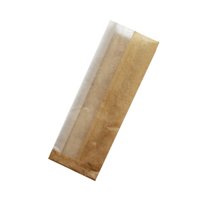 1000pcs - Sac sandwich papier brun à fenêtre cristal - 11 cm x 4 cm x 31 cm