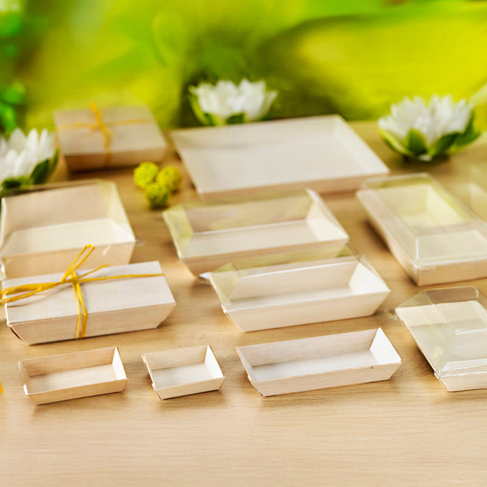 100pcs - Barquette rectangulaire en bois "Samouraï" - 21,5 cm x 9 cm x 2,8 cm
