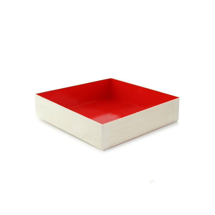 100pcs - Boîte bois pliante intérieur laqué rouge "Samouraï" - 16 cm x 16 cm x 3,6 cm