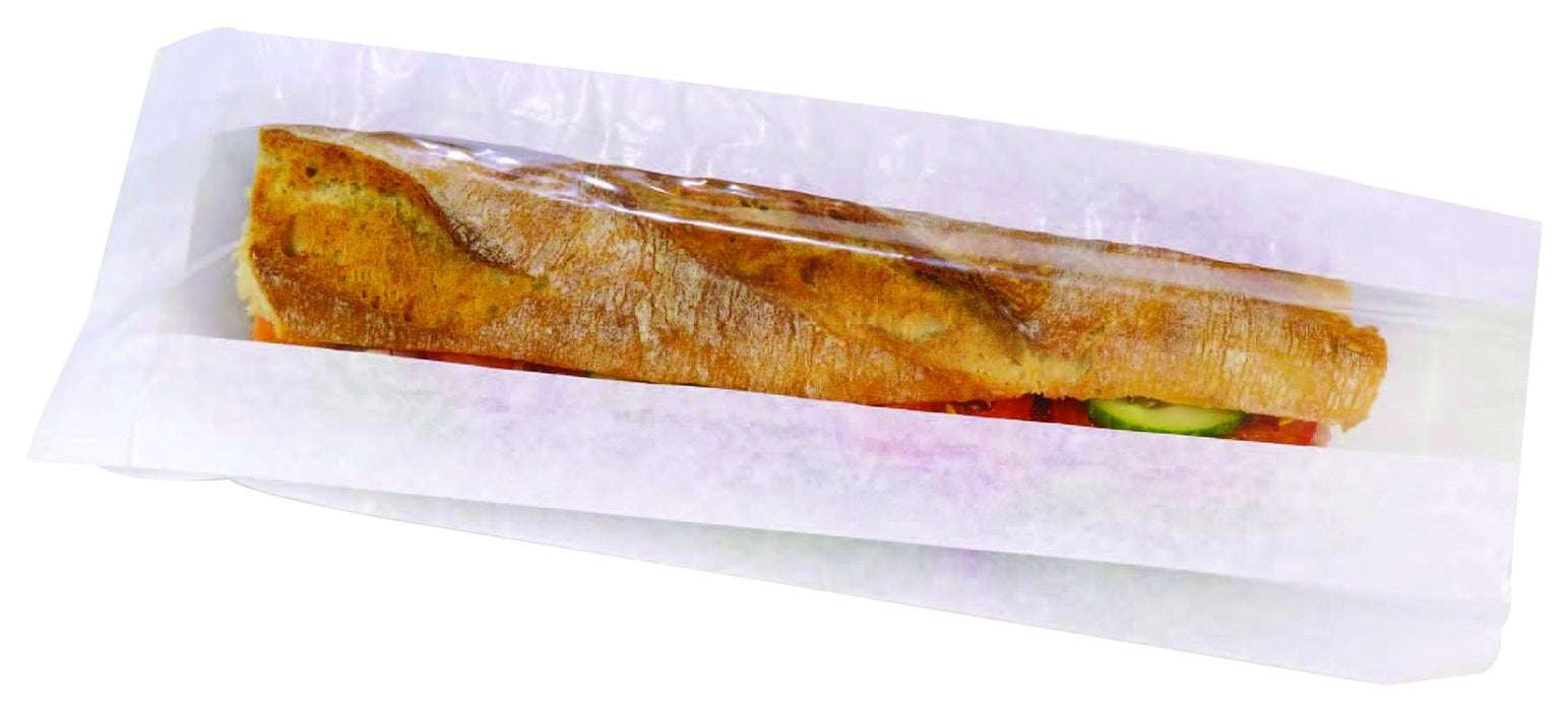 1000pcs - Sac sandwich papier blanc à fenêtre - 12 cm x 4 cm x 36 cm