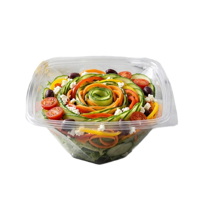 100pcs - Saladier carré vrillé "Twirl" en PET transparent sans couvercle - 1000 ml - 20 cm x 20 cm x 8 cm