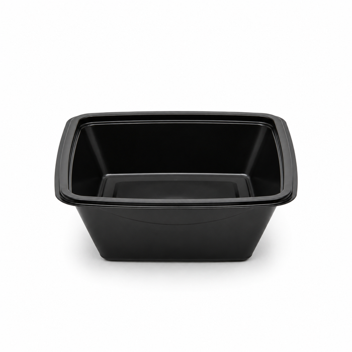 100pcs - 750ml 16x16x7cm - Saladier carré "Pyramide" en PET noir sans couvercle
