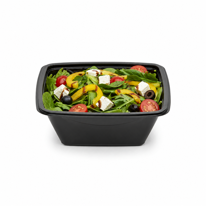 100pcs - 750ml 16x16x7cm - Saladier carré "Pyramide" en PET noir sans couvercle