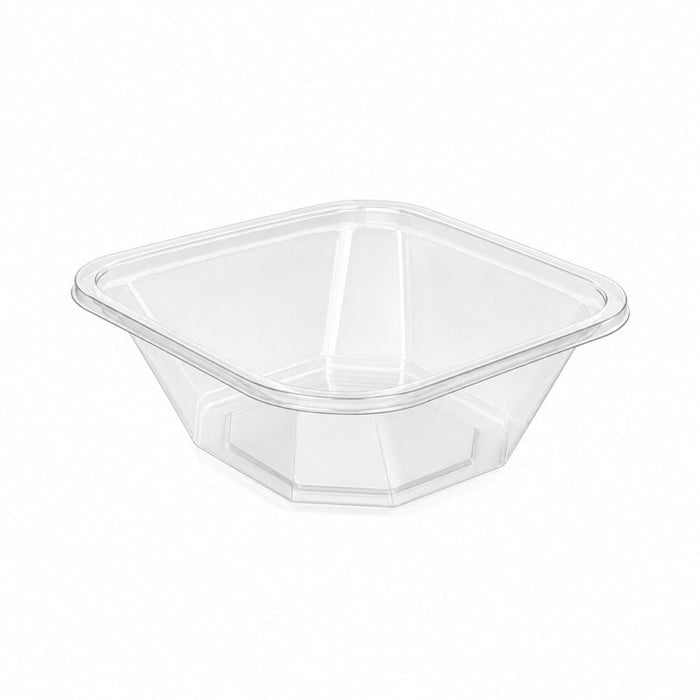 100pcs - Saladier carré vrillé "Twirl" en PET transparent sans couvercle - 750 ml - 19,5 cm x 19,5 cm x 5,5 cm