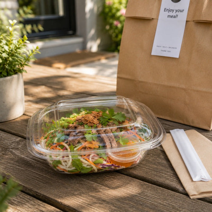 25pcs - Saladier carré en PET transparent avec couvercle dôme - 750 ml - 19 cm x 19 cm x 6,5 cm