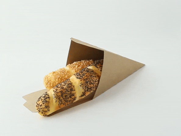 25pcs - Cône snack refermable carton brun - 9 cm x 9 cm x 19 cm