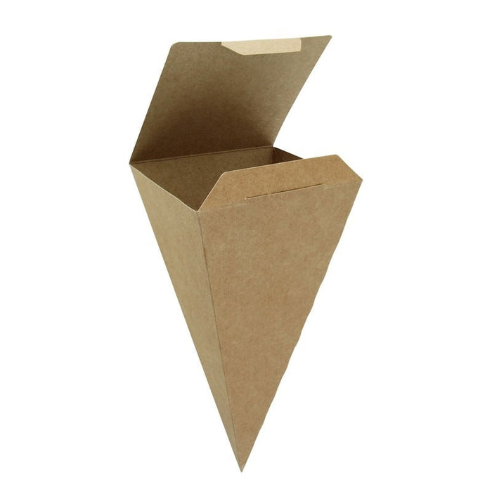 25pcs - Cône snack refermable carton brun - 9 cm x 9 cm x 19 cm