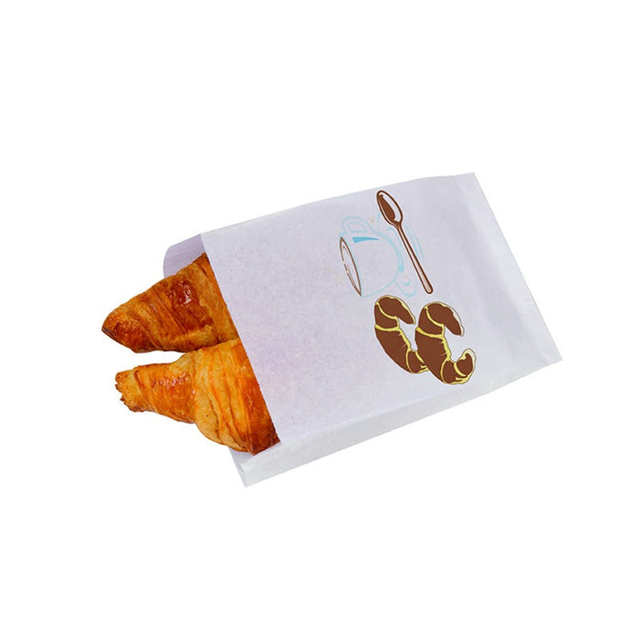 1000pcs - Sac papier tout usage blanc décor croissant - 12 cm x 22 cm x 5 cm