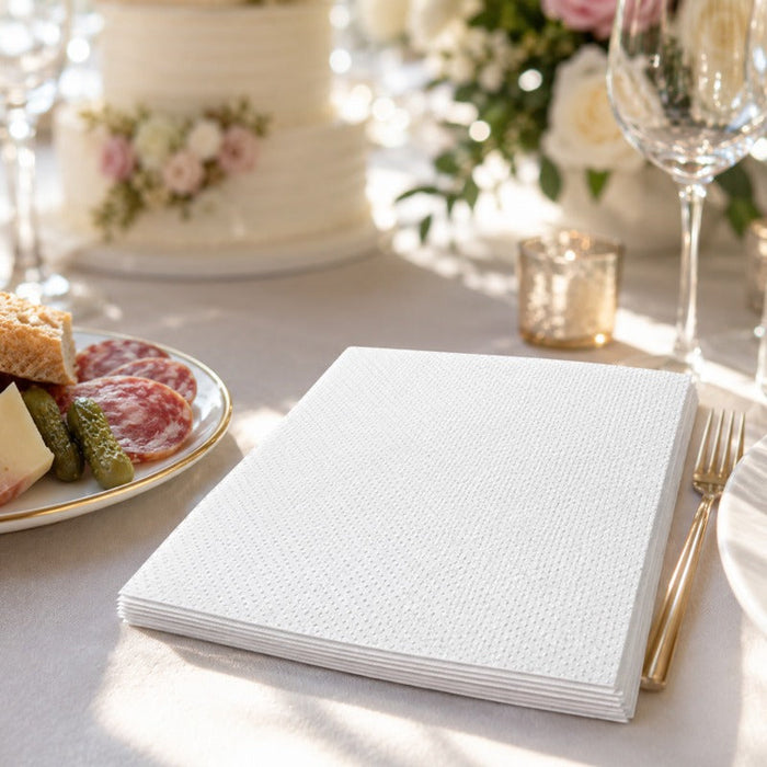 40pcs - Serviette micro point blanche 2 plis - 38 cm x 38 cm