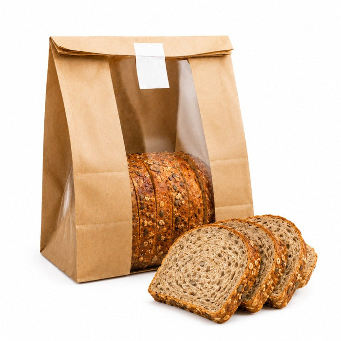 125pcs - Sac SOS papier kraft brun avec fenêtre - 18 cm x 11 cm x 26,5 cm