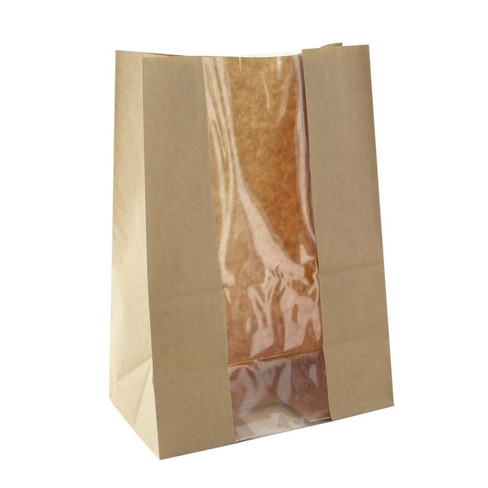 125pcs - Sac SOS papier kraft brun avec fenêtre - 18 cm x 11 cm x 26,5 cm