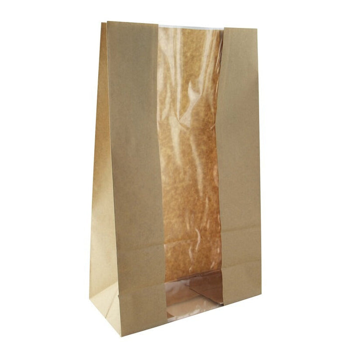 125pcs - Sac SOS papier kraft brun avec fenêtre - 22,5 cm x 12 cm x 37,5 cm