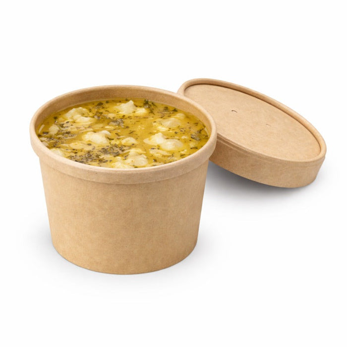 25pcs - Pot carton kraft brun chaud et froid avec couvercle carton - 350 ml - Ø 9 cm - H 8,5 cm