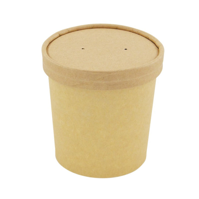 25pcs - Pot carton kraft brun chaud et froid avec couvercle carton - 350 ml - Ø 9 cm - H 8,5 cm