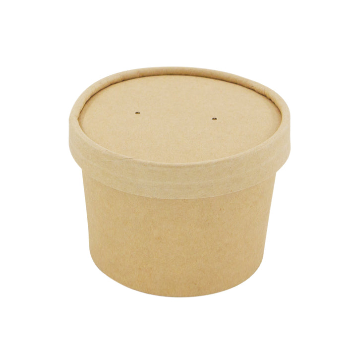 25pcs - Pot carton kraft brun chaud et froid avec couvercle carton - 240 ml - Ø 9 cm - H 6,1 cm