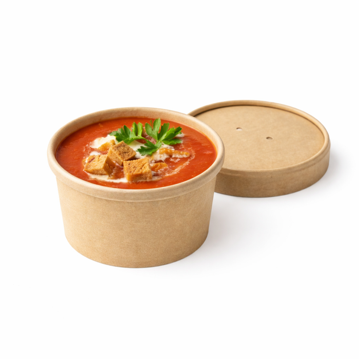 25pcs - Pot carton kraft brun chaud et froid avec couvercle carton - 240 ml - Ø 9 cm - H 6,1 cm