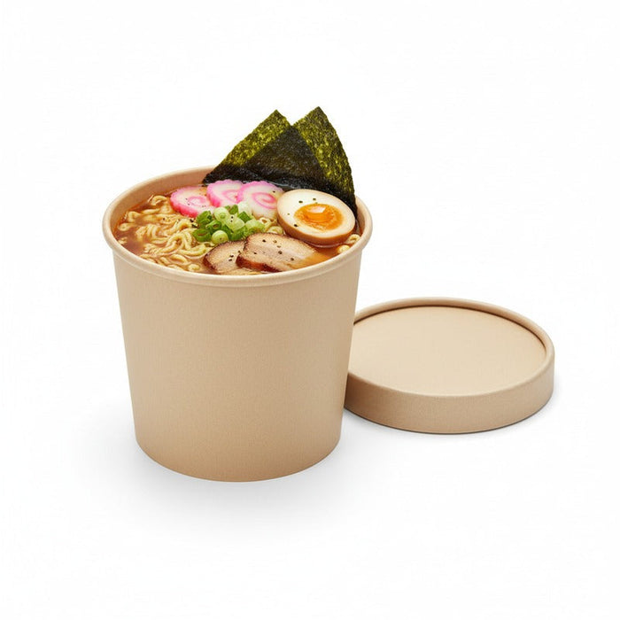 25pcs - Pot carton fibre de bambou chaud et froid avec couvercle carton - 350 ml - Ø 9 cm - H 8,6 cm