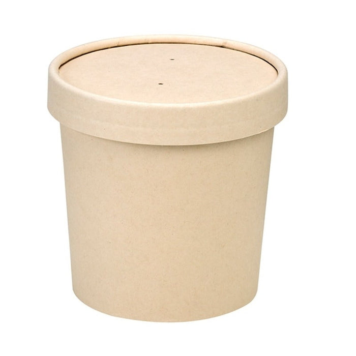 25pcs - Pot carton fibre de bambou chaud et froid avec couvercle carton - 350 ml - Ø 9 cm - H 8,6 cm