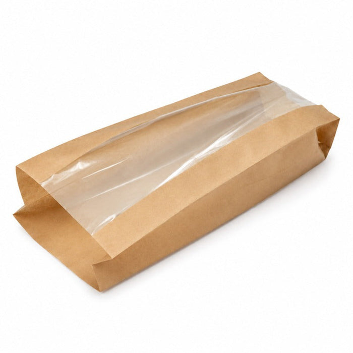 1000pcs - Sac à pain papier kraft brun à fenêtre - 10 cm x 4 cm x 58 cm