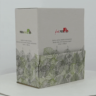 1000pcs - Spatule à café bois emballée individuellement en boîte distributrice - 14 cm